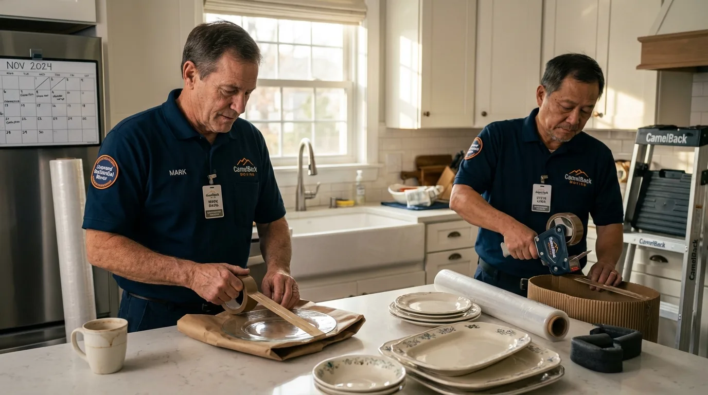Professional crew packing kitchen dishware in Fort Yates, ND